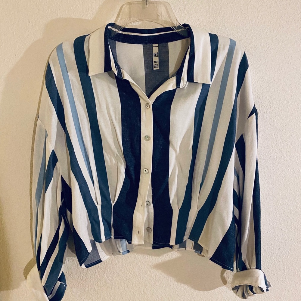 Zara blue striped blouse